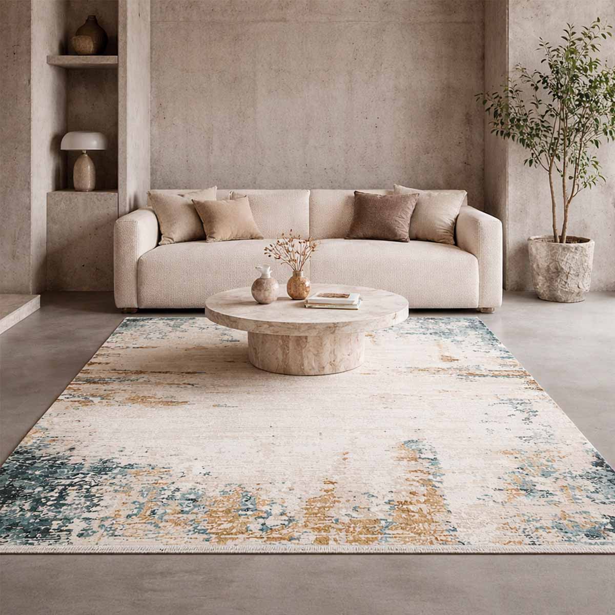 Alfombra Turca Perre015 Crema/Azul (Selecciona Tamaño)